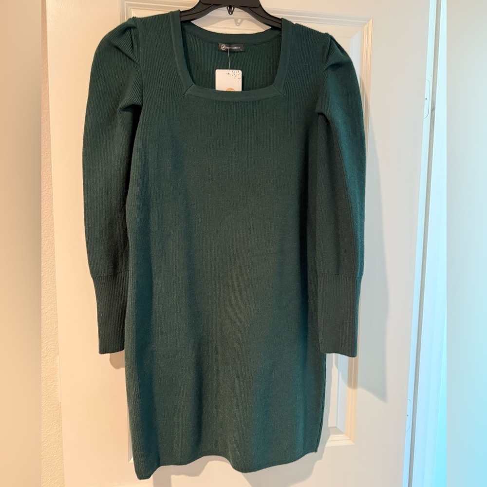 Pretty garden Long Sleeve Knitted Bodycon Mini Dress dark green size L nwt